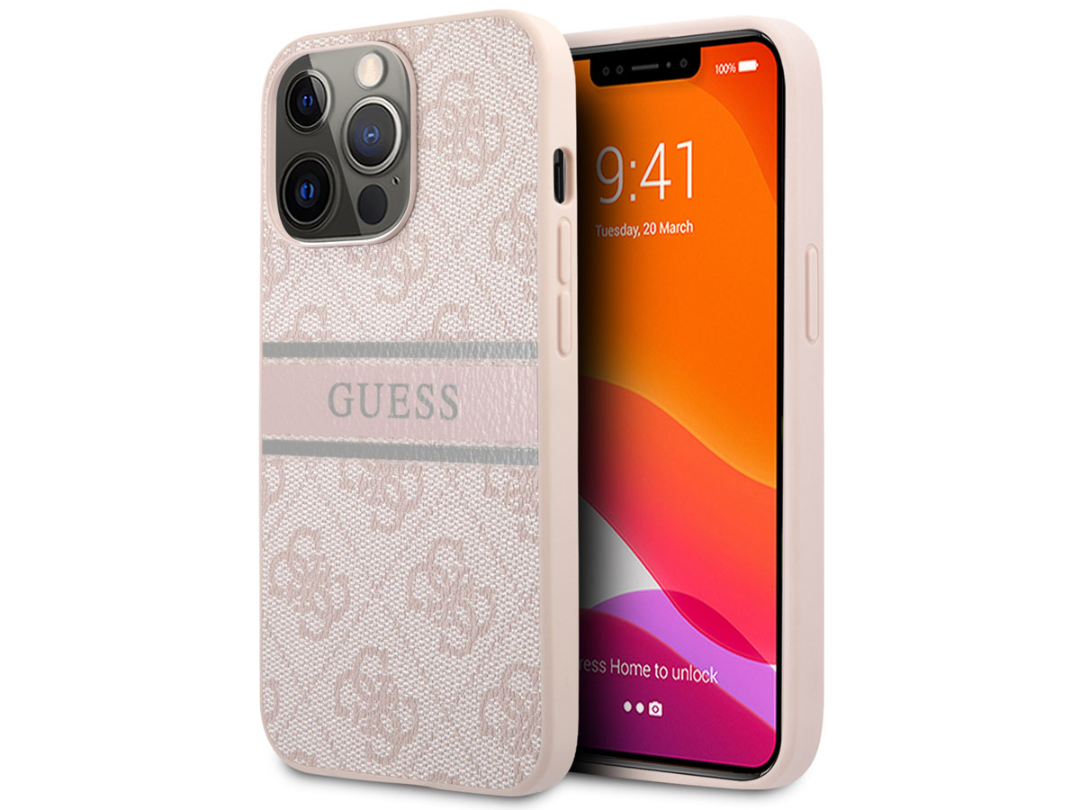 Guess Stripe 4G Monogram Case Roze - iPhone 13 Pro hoesje