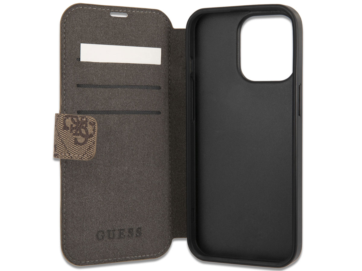 Guess Stripe 4G Monogram BookCase Bruin - iPhone 13 Pro hoesje