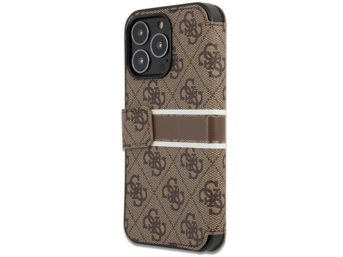 Guess Stripe 4G Monogram BookCase Bruin - iPhone 13 Pro hoesje