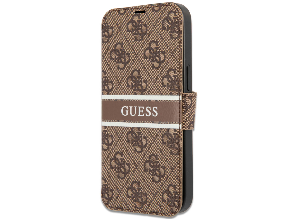 Guess Stripe 4G Monogram BookCase Bruin - iPhone 13 Pro hoesje