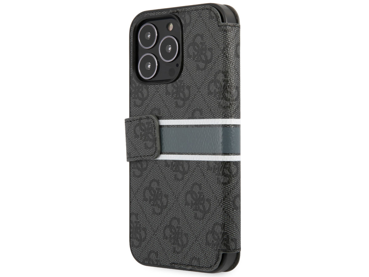 Guess Stripe 4G Monogram BookCase Grijs - iPhone 13 Pro hoesje