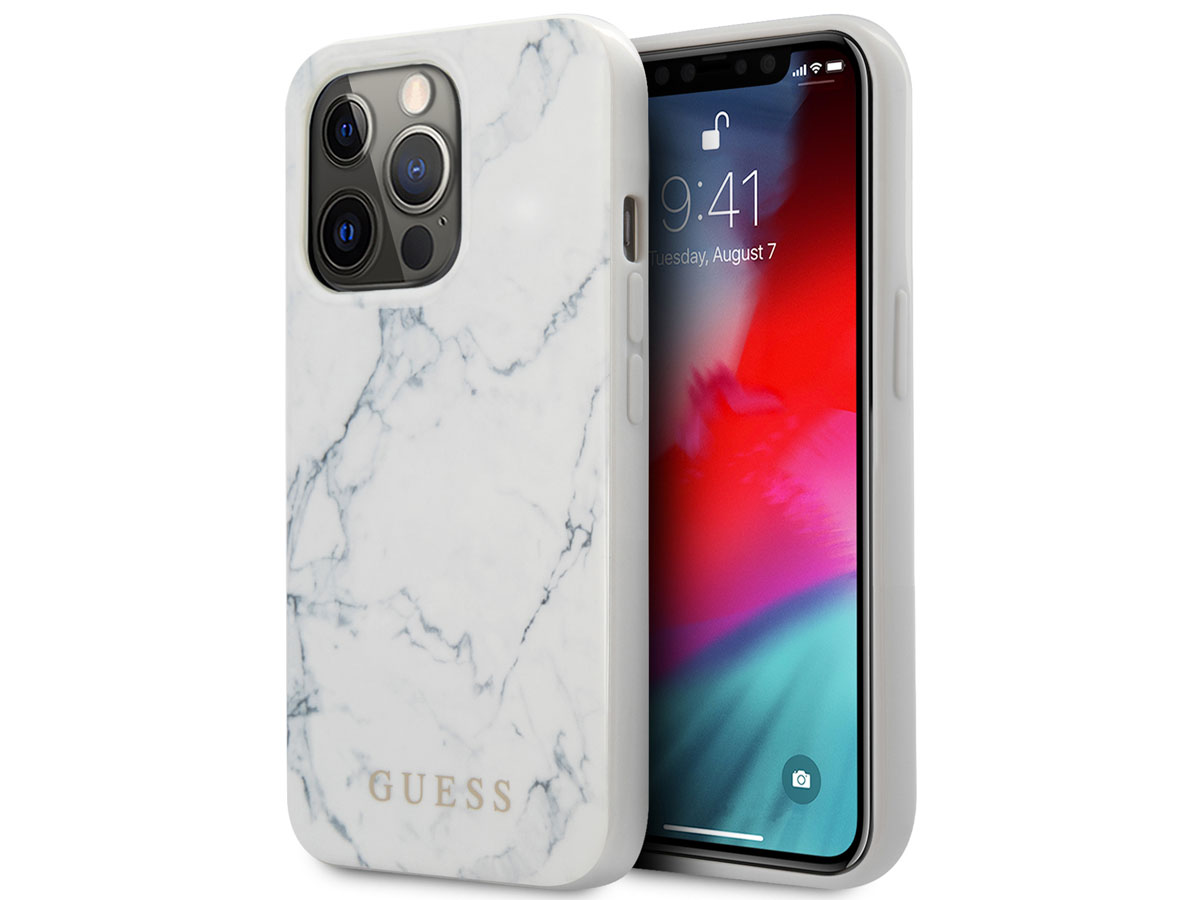 Guess Carrara Marble Case Wit - iPhone 13 Pro hoesje