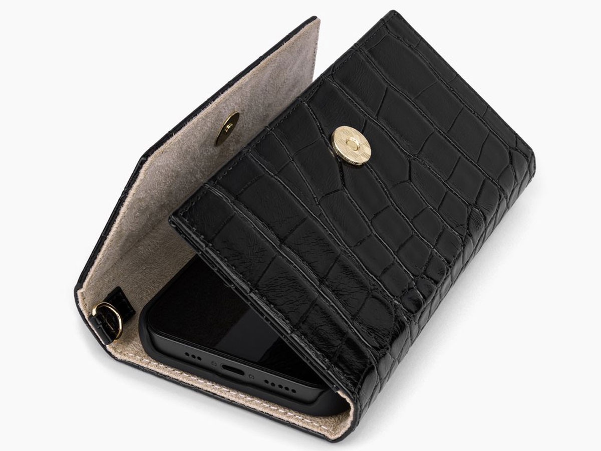 iDeal of Sweden Cassette Clutch Black Croco - iPhone 13 Pro hoesje