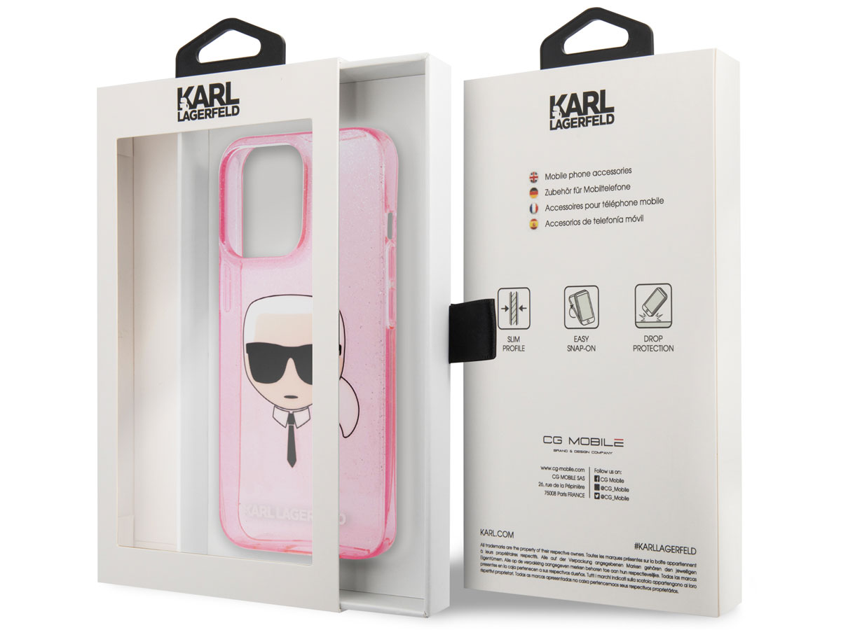 Karl Lagerfeld Ikonik Glitter Case Roze - iPhone 13 Pro hoesje