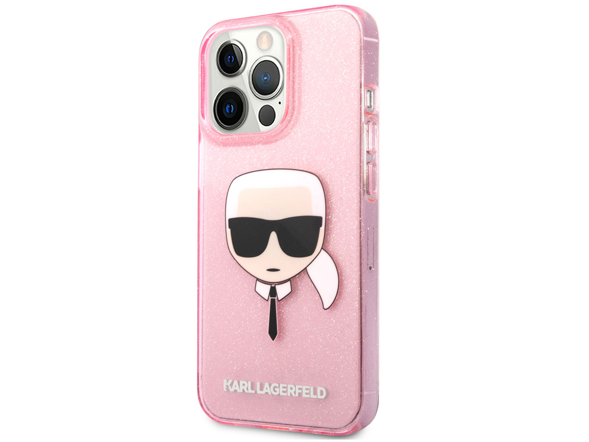 Karl Lagerfeld Ikonik Glitter Case Roze - iPhone 13 Pro hoesje
