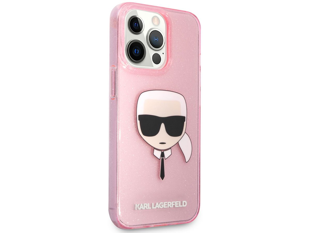 Karl Lagerfeld Ikonik Glitter Case Roze - iPhone 13 Pro hoesje