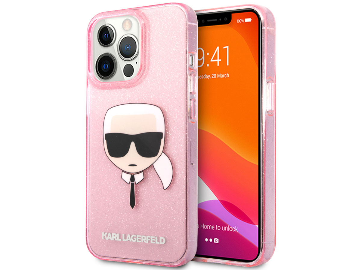 Karl Lagerfeld Ikonik Glitter Case Roze - iPhone 13 Pro hoesje