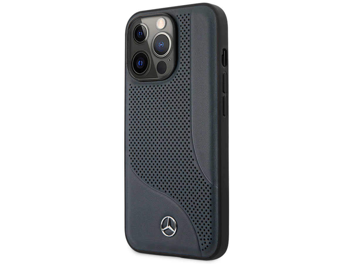 Mercedes-Benz Perforated Leather Case Blauw - iPhone 13 Pro hoesje