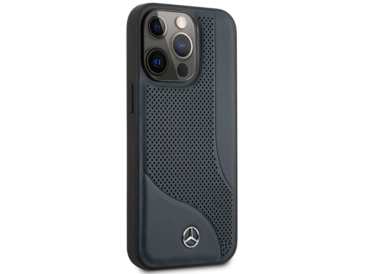 Mercedes-Benz Perforated Leather Case Blauw - iPhone 13 Pro hoesje