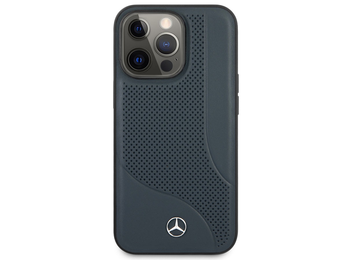 Mercedes-Benz Perforated Leather Case Blauw - iPhone 13 Pro hoesje