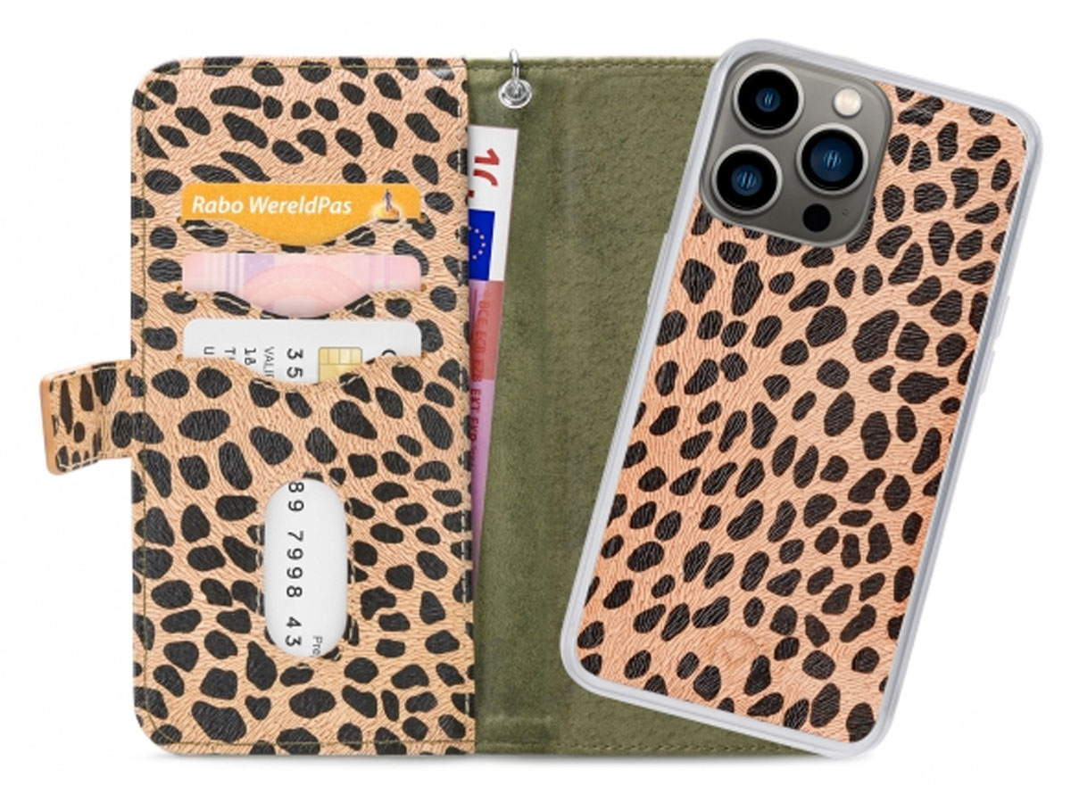 Mobilize 2in1 Magnet Zipper Case Green Leopard - iPhone 13 Pro hoesje