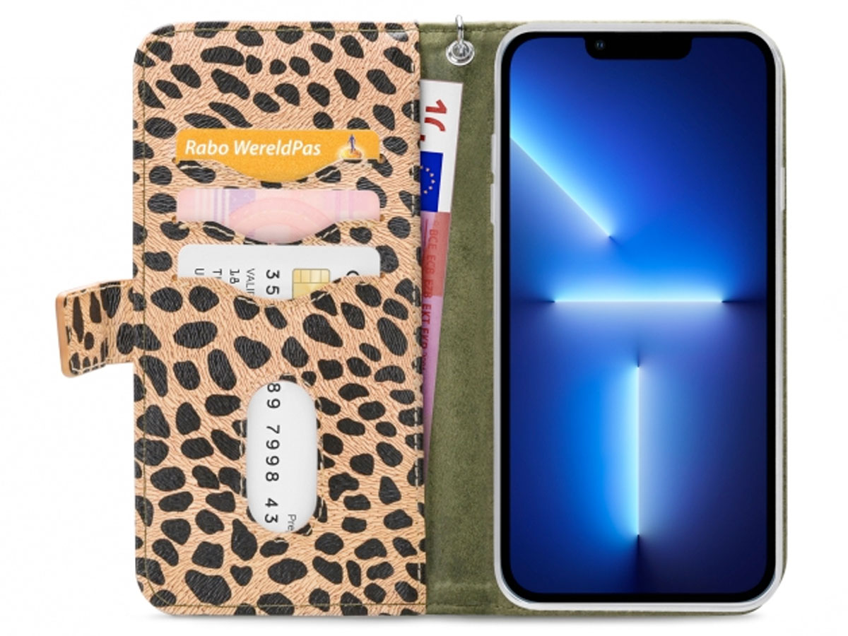 Mobilize 2in1 Magnet Zipper Case Green Leopard - iPhone 13 Pro hoesje