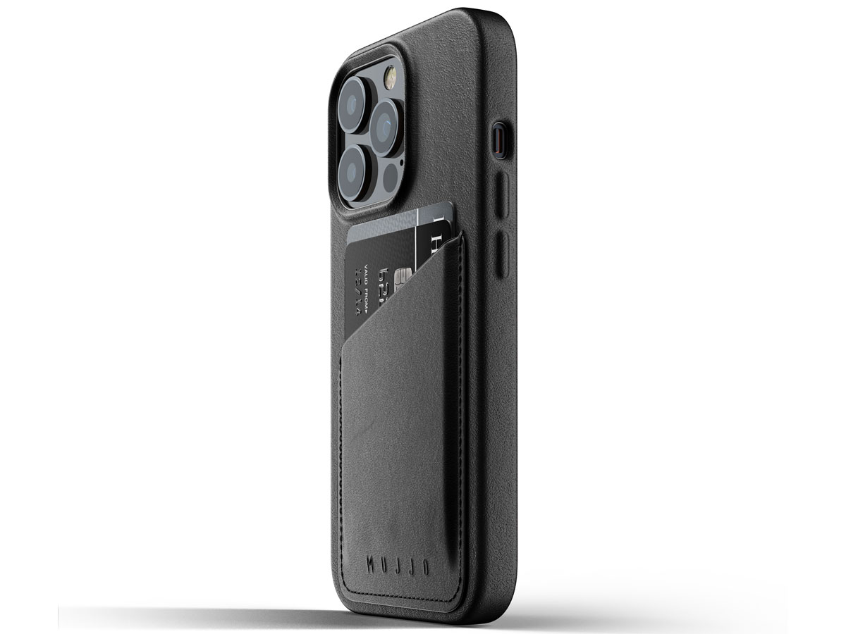 Mujjo Full Leather Wallet Case Black - iPhone 13 Pro Hoesje Leer