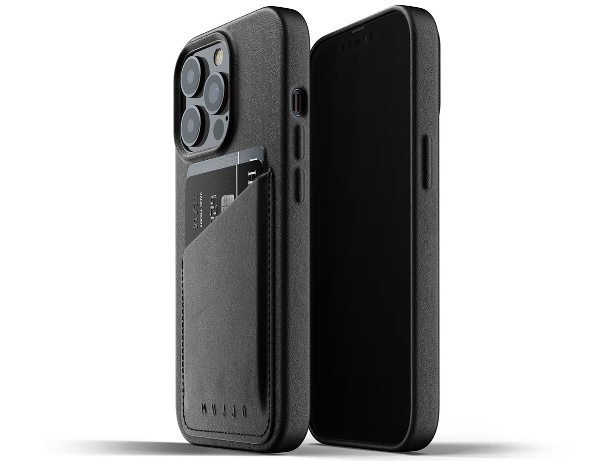 Mujjo Full Leather Wallet Case Black - iPhone 13 Pro Hoesje Leer