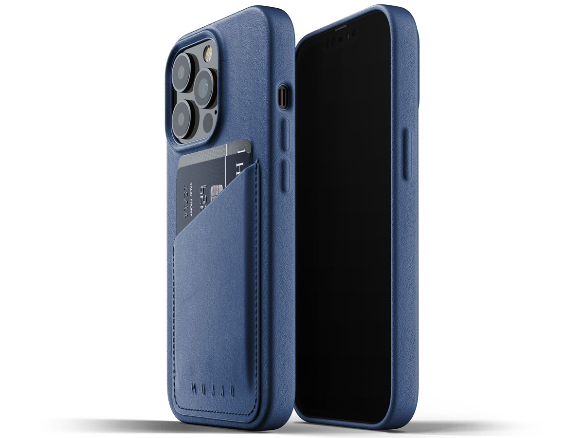 Mujjo Full Leather Wallet Case iPhone 13 Pro Blauw