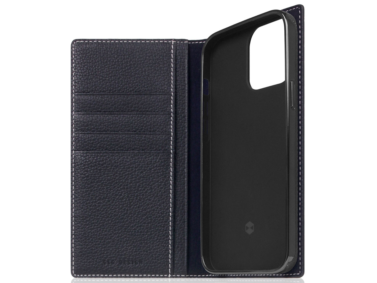 SLG Design D8 Folio Leer Black Blue - iPhone 13 Pro hoesje