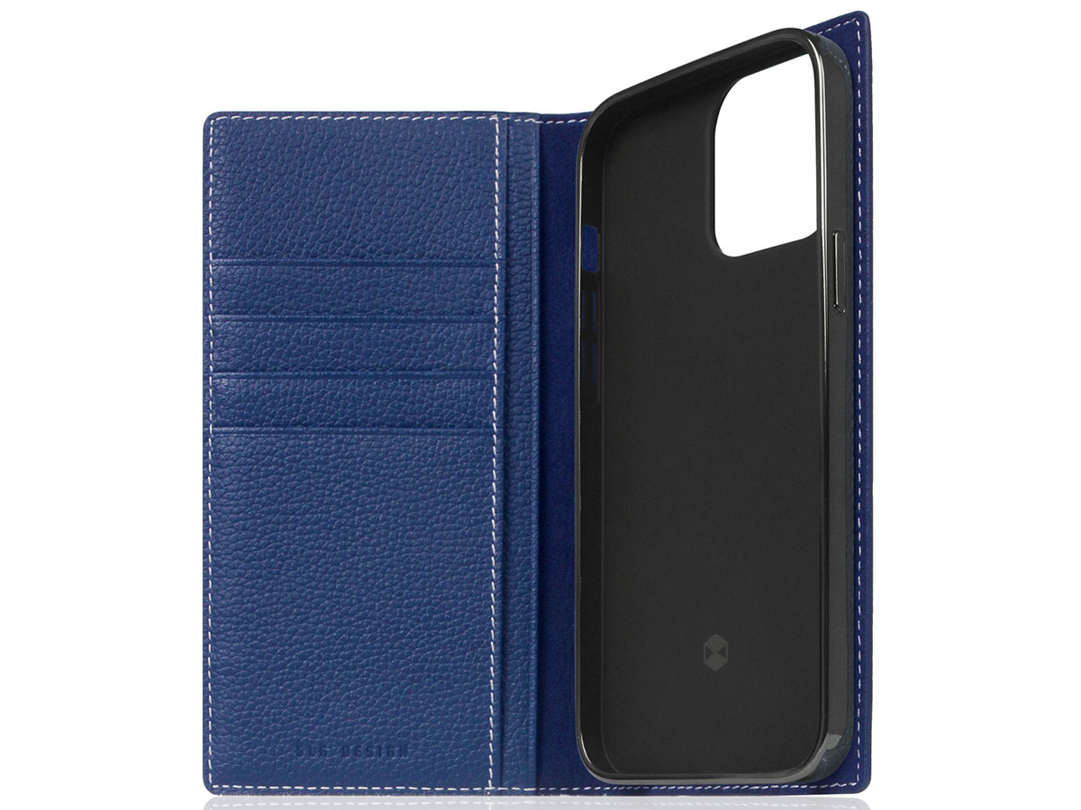 SLG Design D8 Folio Leer Navy Blue - iPhone 13 Pro hoesje