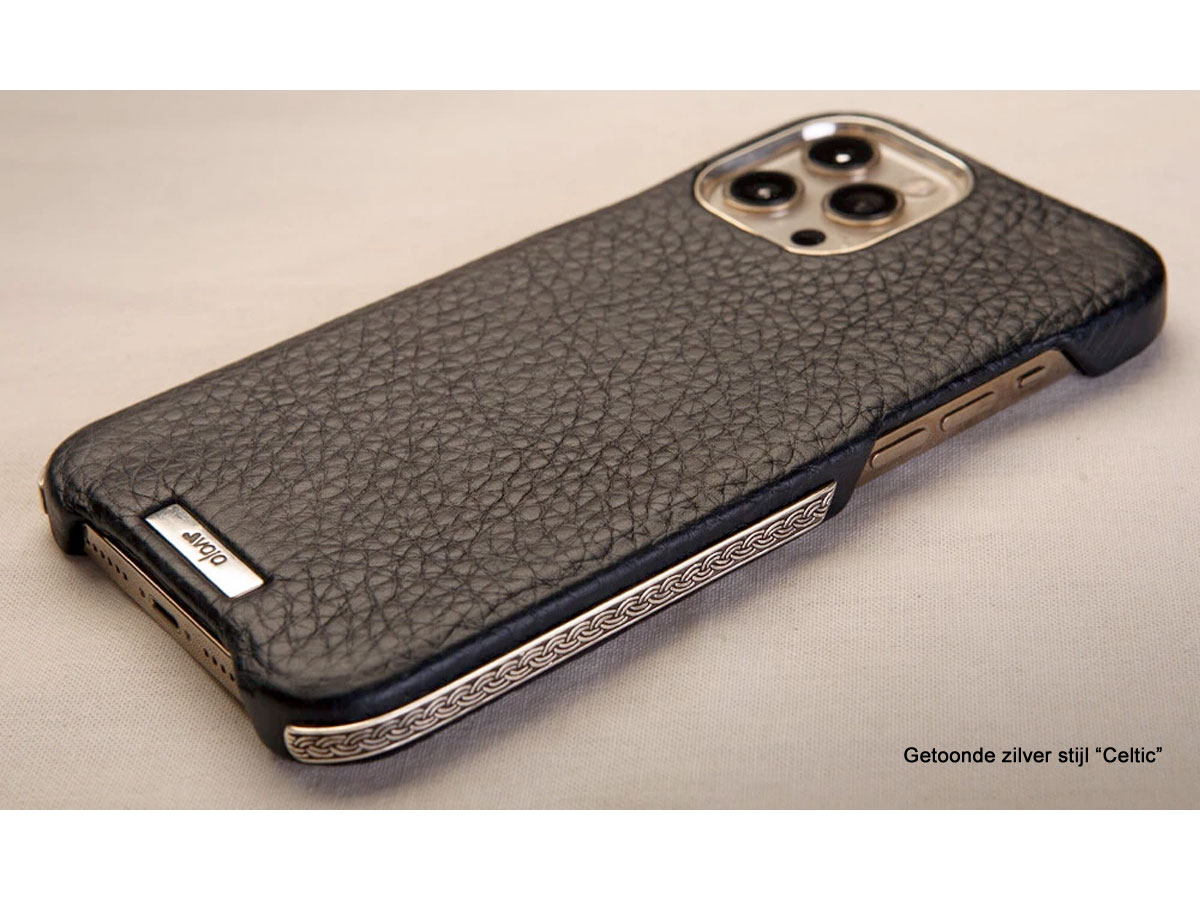 Vaja Silver MagSafe Grip Valiant - Leren iPhone 13 Pro Hoesje met Zilver