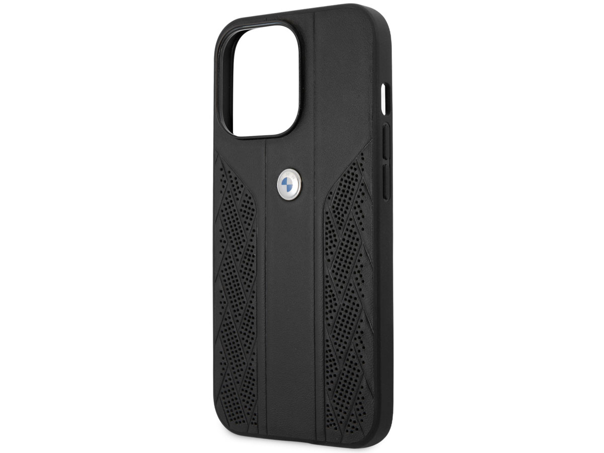 BMW Signature Leather Seat Case Zwart - iPhone 13 Pro Max hoesje