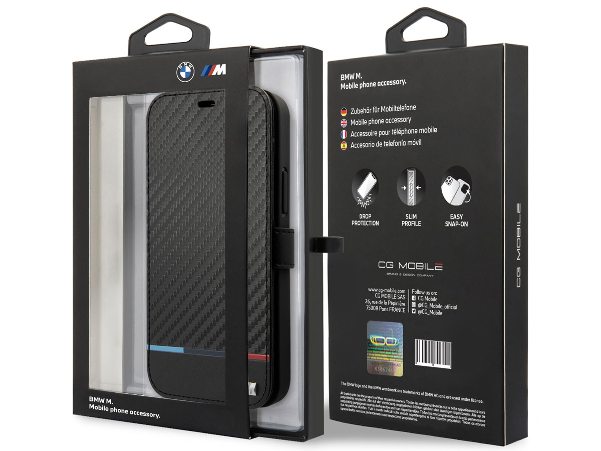 BMW M Colors Carbon Bookcase - iPhone 13 Pro Max hoesje
