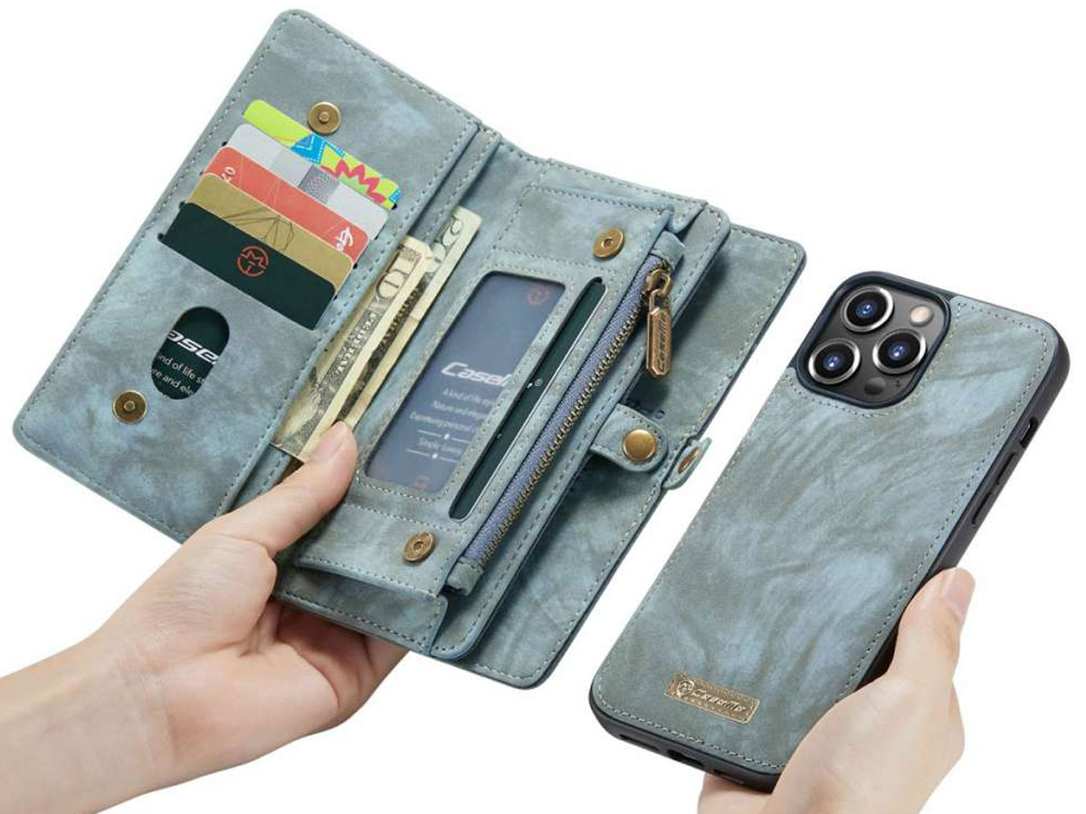 CaseMe 2in1 Wallet Case met Ritsvak Blauw - iPhone 13 Pro Max Hoesje