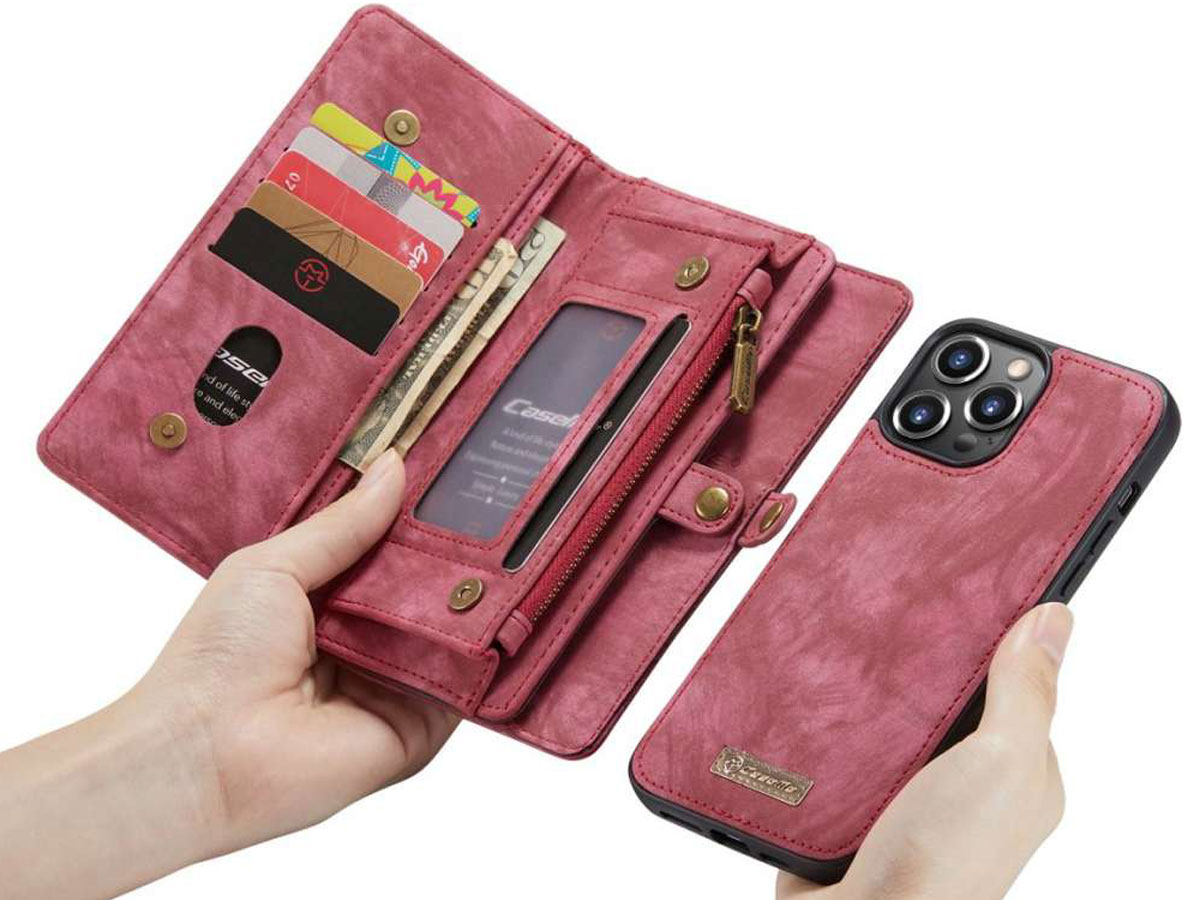 CaseMe 2in1 Wallet Case met Ritsvak Rood - iPhone 13 Pro Max Hoesje