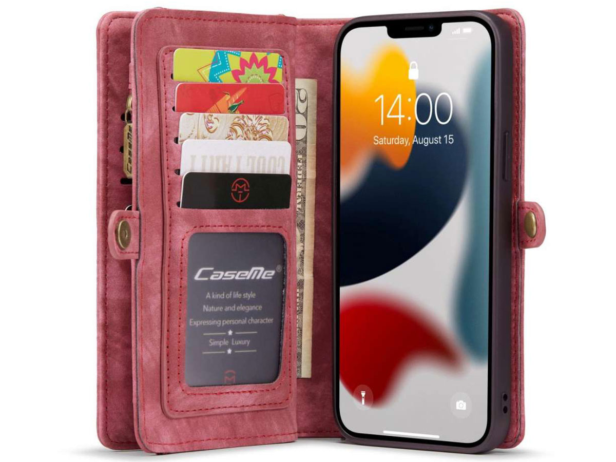 CaseMe 2in1 Wallet Case met Ritsvak Rood - iPhone 13 Pro Max Hoesje