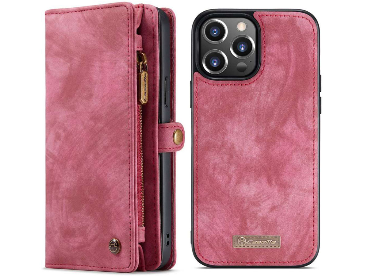 CaseMe 2in1 Wallet Case met Ritsvak Rood - iPhone 13 Pro Max Hoesje