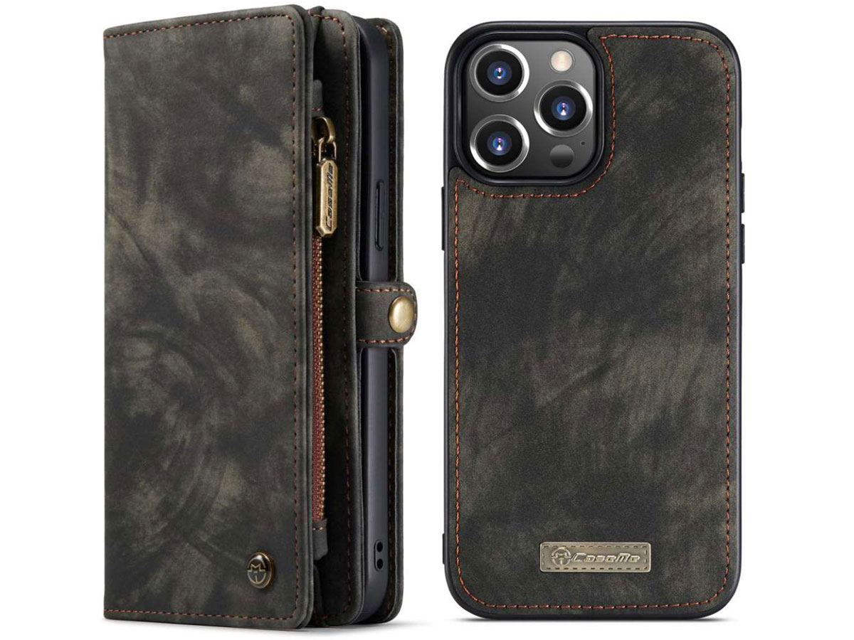 CaseMe 2in1 Wallet Case met Ritsvak Zwart - iPhone 13 Pro Max Hoesje