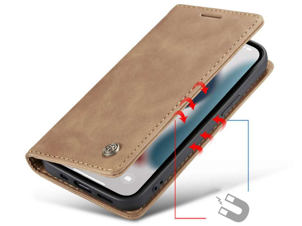 CaseMania Vintage Slim Bookcase Tan - iPhone 13 Pro Max hoesje