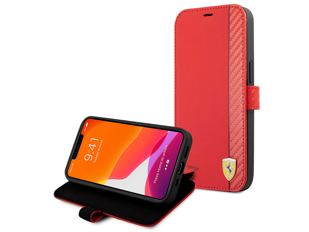 Ferrari Carbon Stripe Bookcase Rood - iPhone 13 Pro Max Hoesje