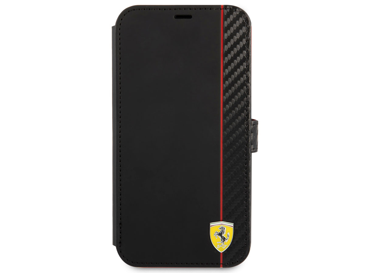 Ferrari Carbon Stripe Bookcase Zwart - iPhone 13 Pro Max Hoesje