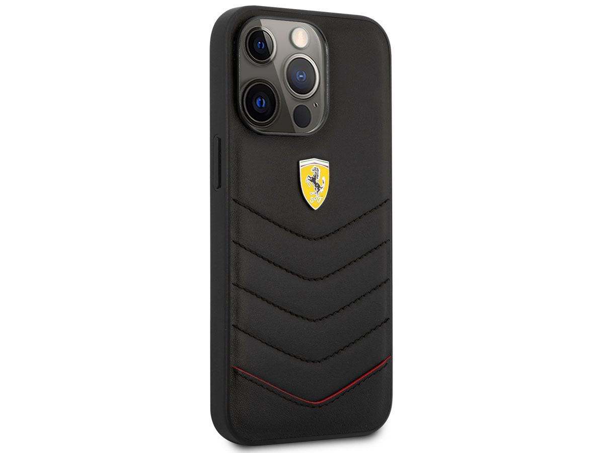 Ferrari Quilted Leather Case Zwart - iPhone 13 Pro Max Hoesje