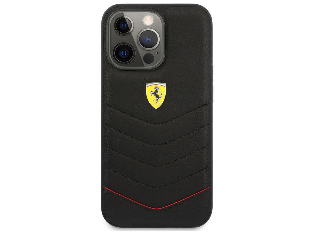 Ferrari Quilted Leather Case Zwart - iPhone 13 Pro Max Hoesje
