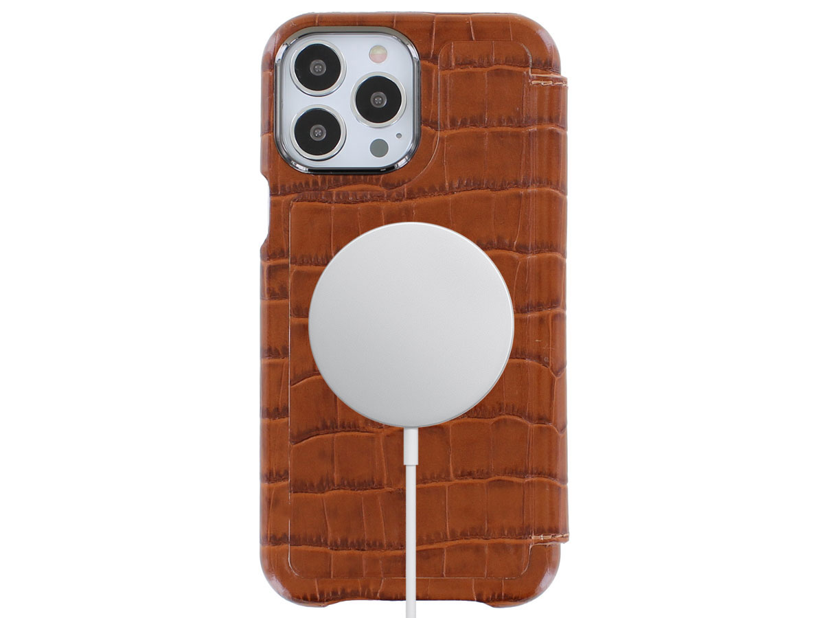 Graffi Oyster Croco Cognac Leer - iPhone 13 Pro Max hoesje