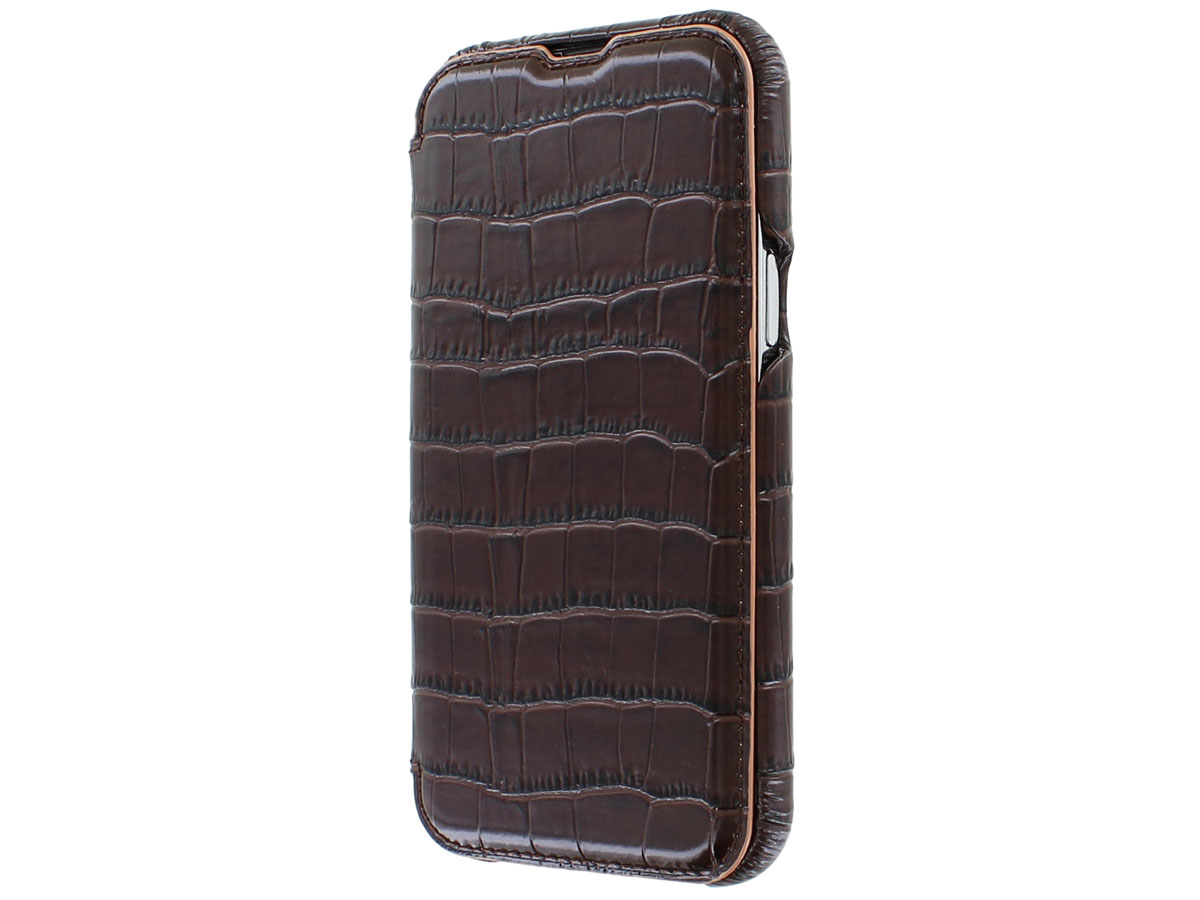 Graffi Oyster Croco Bruin Leer - iPhone 13 Pro Max hoesje