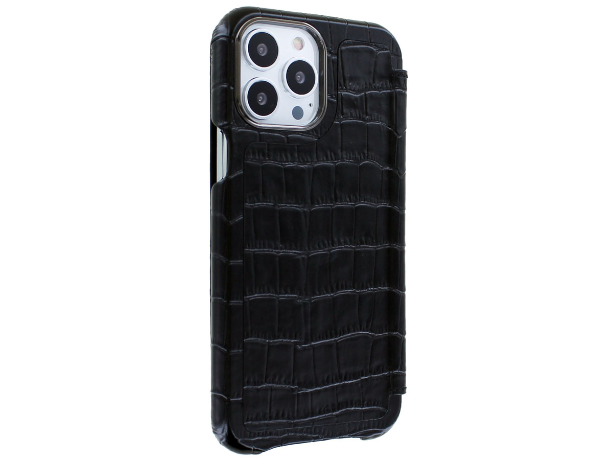 Graffi Oyster Croco Zwart Leer - iPhone 13 Pro Max hoesje