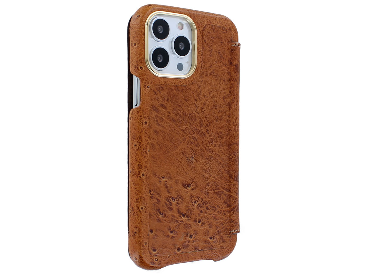 Gatti Oyster Ostrich Bruin Struisvogel Leer - iPhone 13 Pro Max hoesje