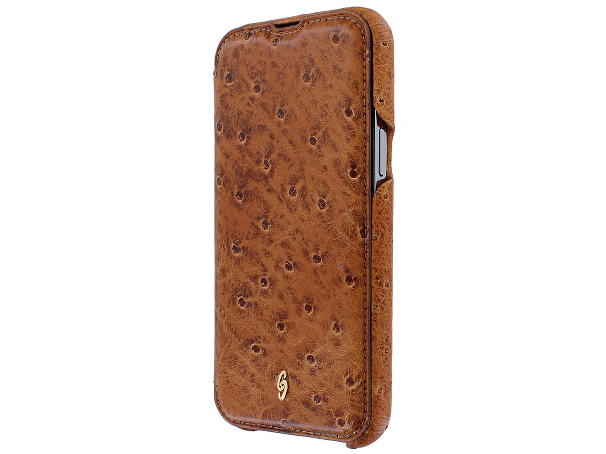 Gatti Oyster Ostrich Bruin Struisvogel Leer - iPhone 13 Pro Max hoesje