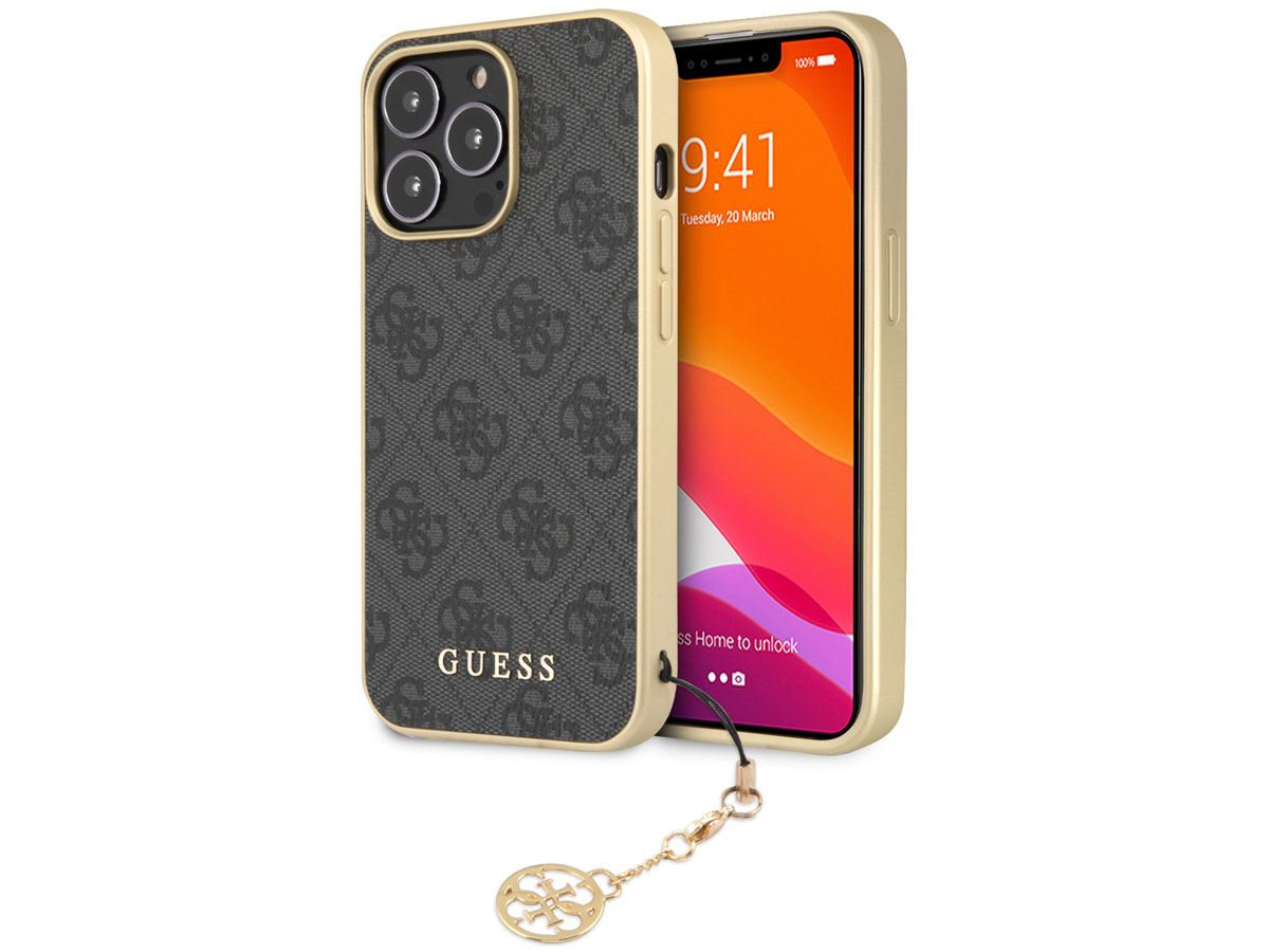 Guess 4G Monogram Charm Case Grijs - iPhone 13 Pro Max hoesje