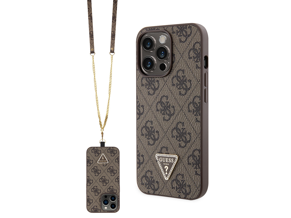 Guess 4G Monogram Necklace Case Bruin - iPhone 13 Pro Max hoesje