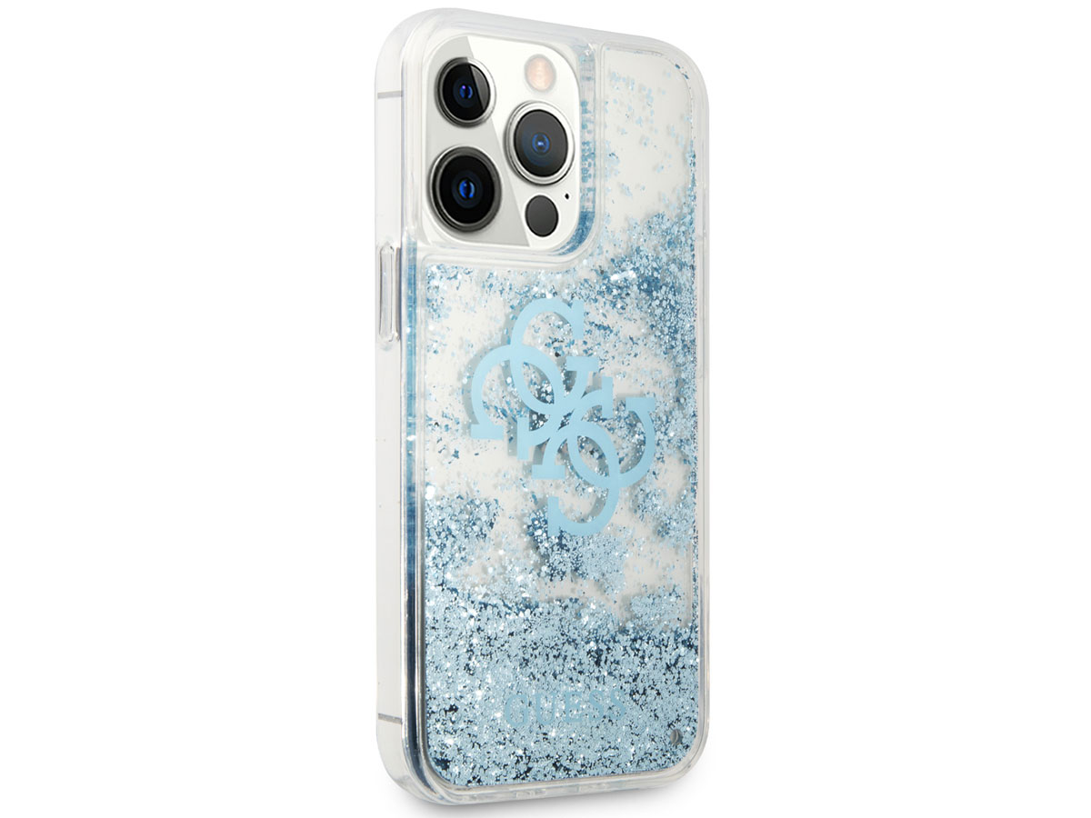 Guess Big 4G Liquid Glitter Case Blauw - iPhone 13 Pro Max hoesje