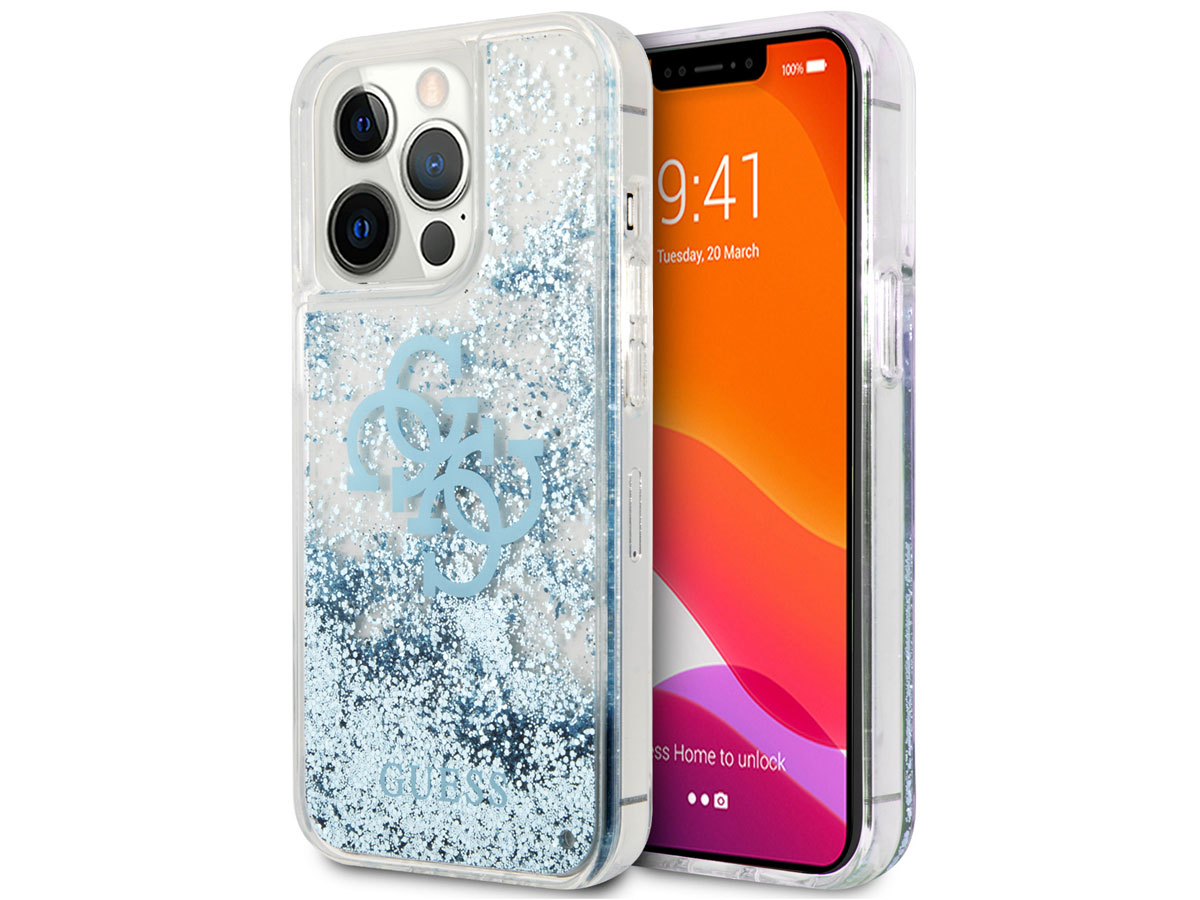 Guess Big 4G Liquid Glitter Case Blauw - iPhone 13 Pro Max hoesje