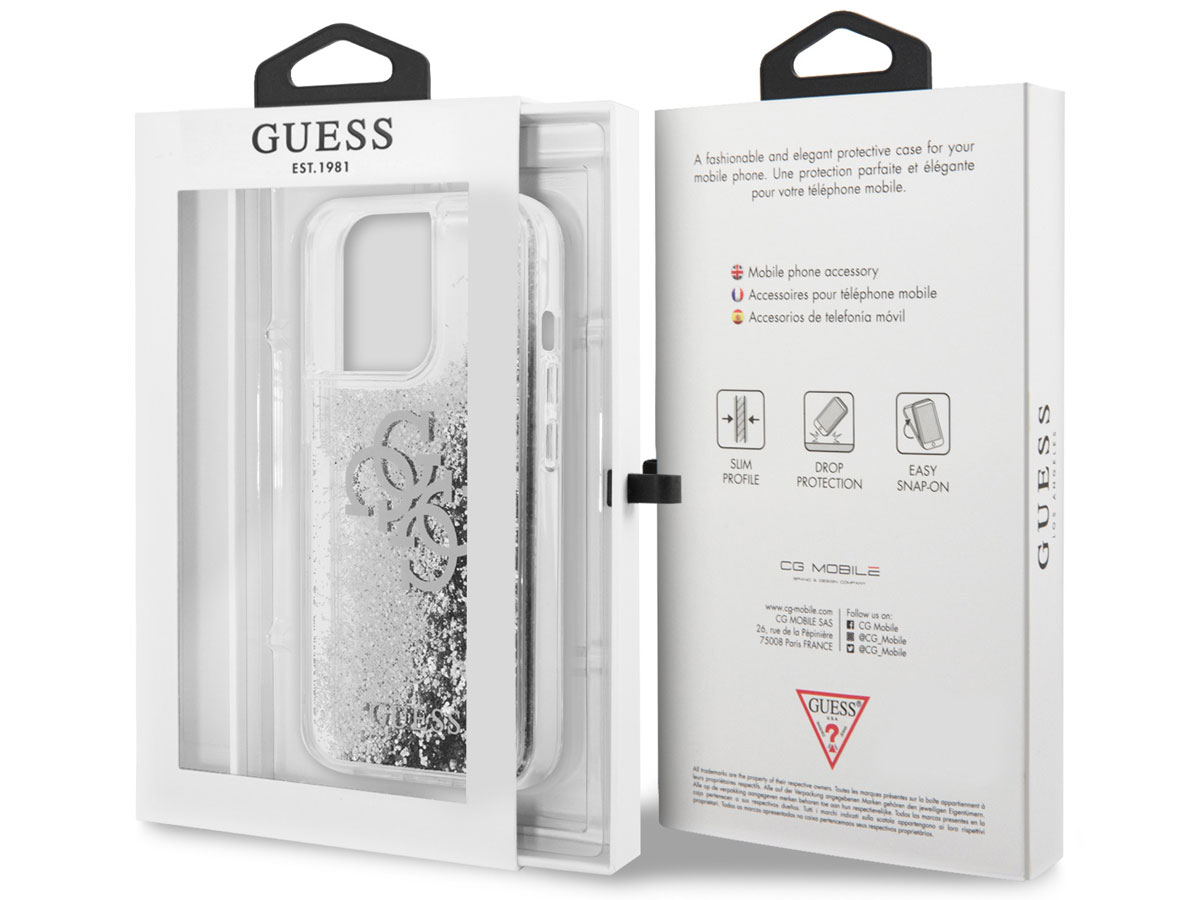 Guess Big 4G Liquid Glitter Case Zilver - iPhone 13 Pro Max hoesje