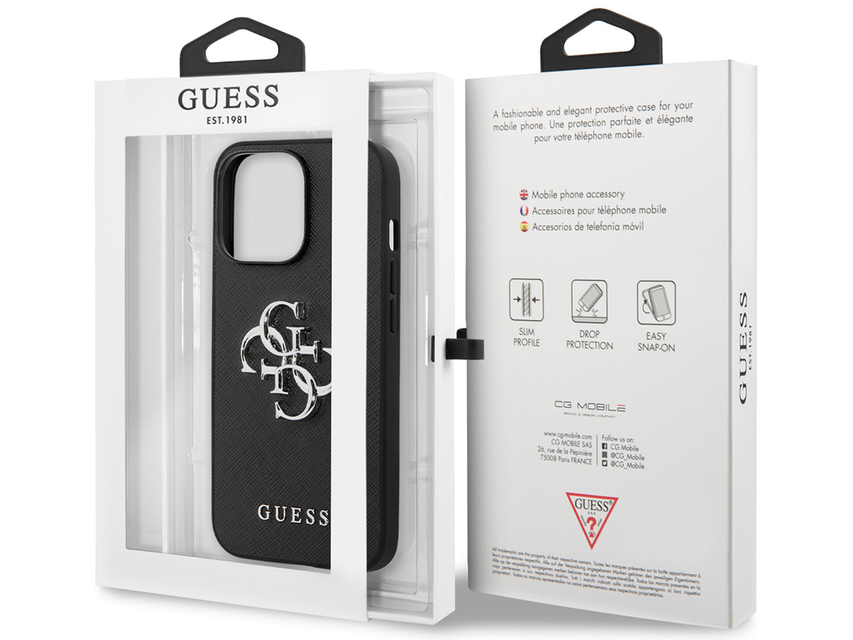 Guess Big 4G Case Saffiano Zwart - iPhone 13 Pro Max hoesje