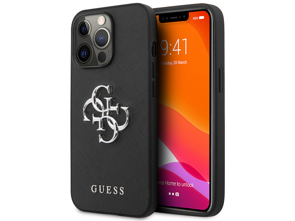 Guess Big 4G Case Saffiano Zwart - iPhone 13 Pro Max hoesje