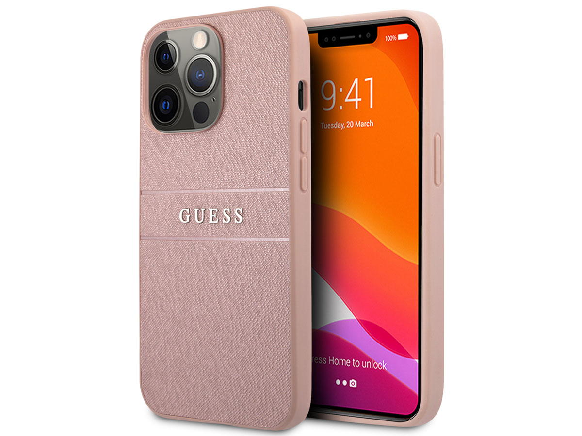 Guess Saffiano Case Roze - iPhone 13 Pro Max hoesje