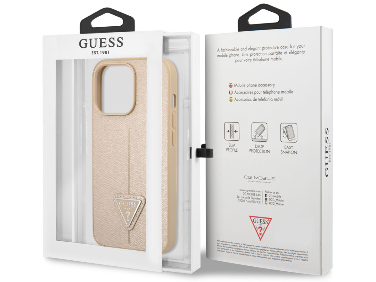 Guess Saffiano Triangle Case Beige - iPhone 13 Pro Max hoesje