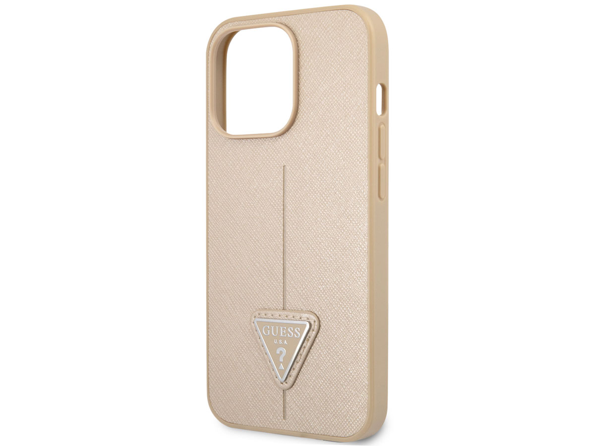 Guess Saffiano Triangle Case Beige - iPhone 13 Pro Max hoesje