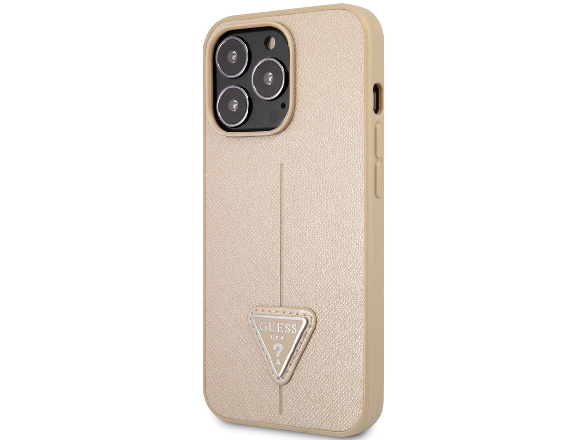 Guess Saffiano Triangle Case Beige - iPhone 13 Pro Max hoesje